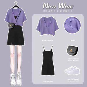 new without tag _ Bozzolo Black Mini Dress Size_L + purple short sleeve vest top